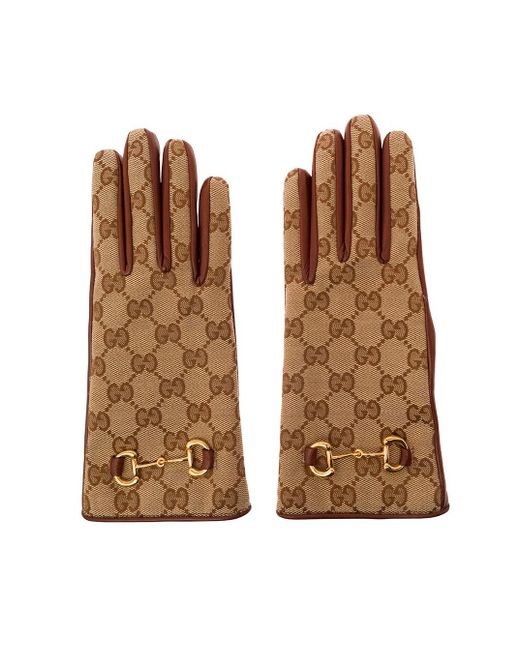 Gucci And Ebony Gloves With Leather Trim And Horsebit In gg Canvas ...