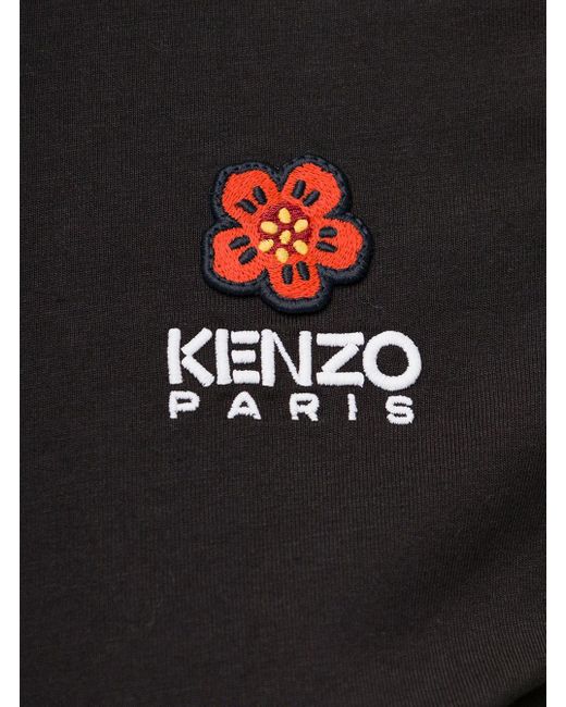 KENZO Black Crewneck T-shirt With Logo Embroidery In Cotton Woman