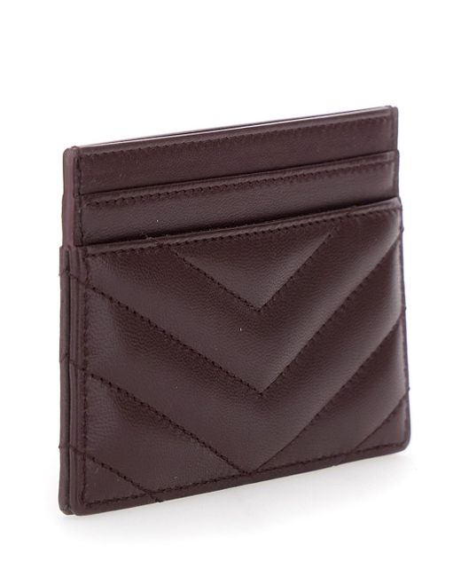 Saint Laurent Purple Bordeaux Card Holder With Cassandre Plaque On Front