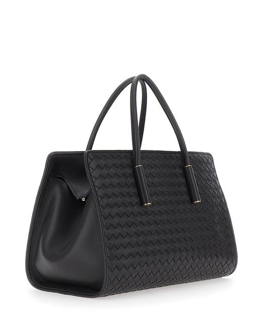 Bottega Veneta Black 'Barbara' Small Shoulder Bag With Top Zip Closur