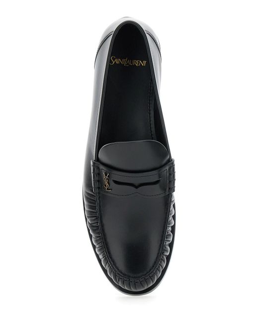 Saint Laurent Black 'Penny' Loafers With Metal Cassandre Logo And Curled Toe for men