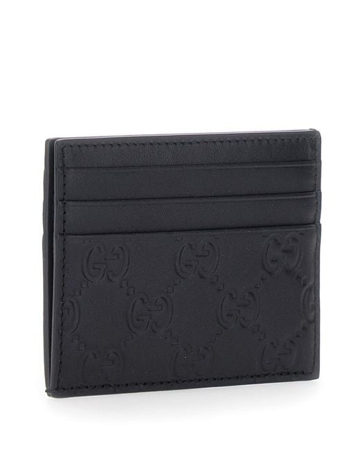Gucci Black 'Emblem' Card Holder With All-Over Embossed Gg Motif for men