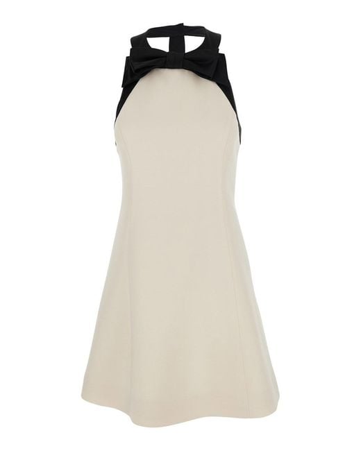 Valentino Natural Mini Sleeveless Dress With Halterneck