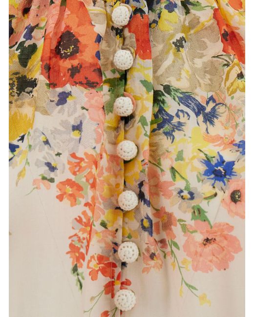 Blusa con stampa floreale in lino bianco di Zimmermann in Natural