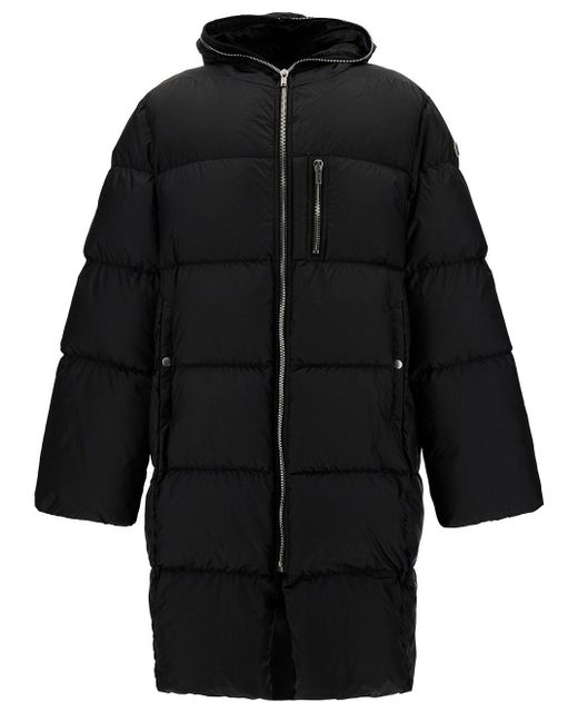 Rick Owens Black Gimp Long Down Jacket With Hood And X Moncler Logo Patch for men