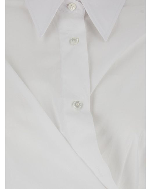 Camicia 'Rotella' Con Colletto A Punta E Design Asimmetrico di Tela in White