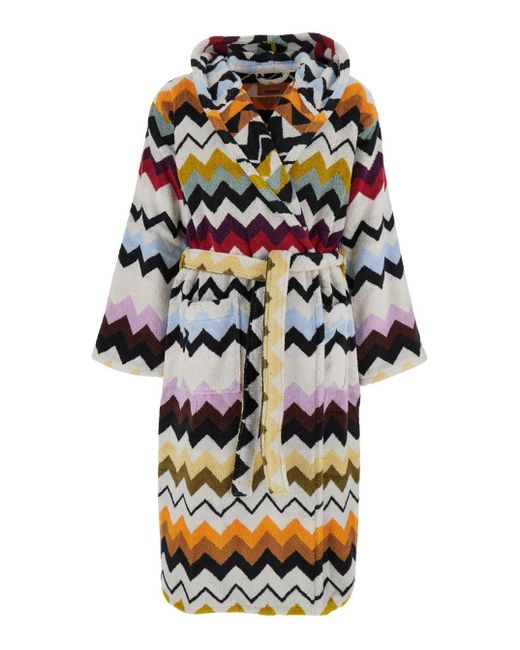 Missoni Multicolor Murrina Bathrobe With Hood And Zigzag Motif