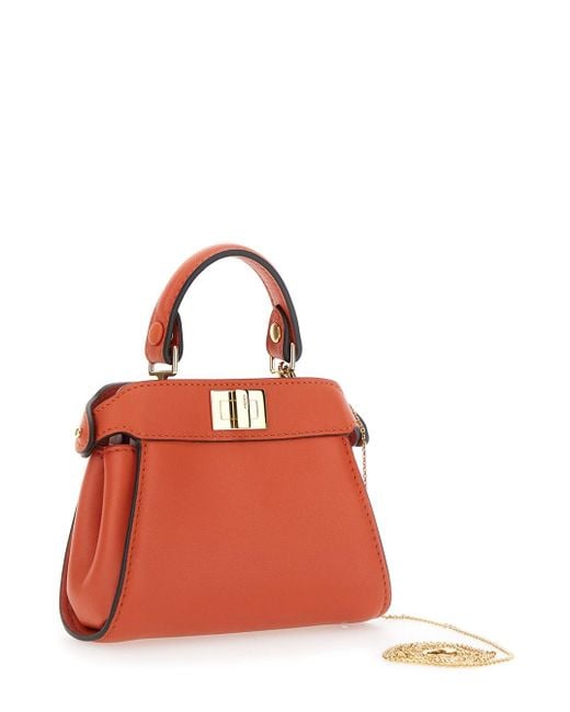 Borsa Mini 'Pekaboo' Con Manico Removibile E Tracolla A Catena I di Fendi in Red