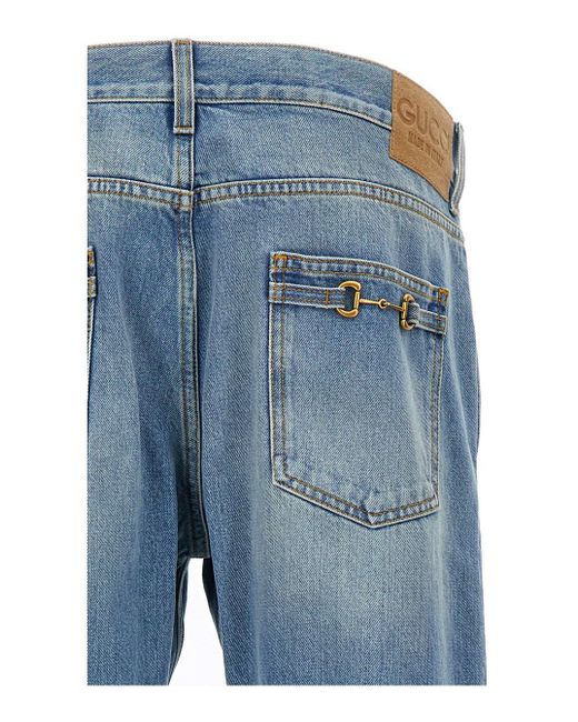 Gucci Blue Light Straight Jeans With Clamp Detail for men