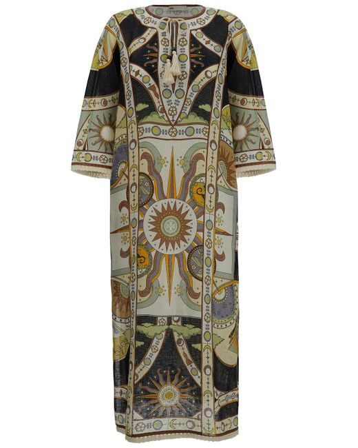 Tory Burch Green Kaftan With All-Over Graphic Print