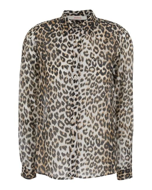 Jucca Gray Shirt With All-Over Leopard Print