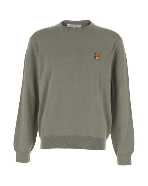 Maison Kitsuné Green Crew Neck Sweater With Fox Patch for men
