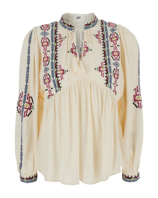 Ba&sh Natural Blouse With Knot Front Viscose