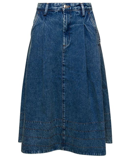 A.P.C. Oversized Midi Light Blue Skirt In Cotton Denim