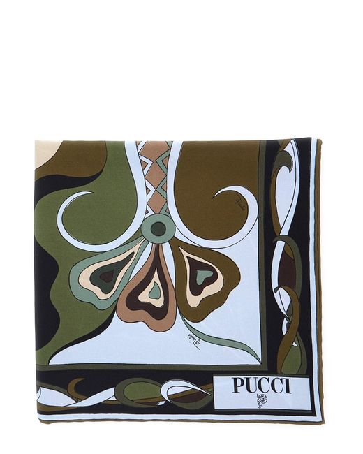 Emilio Pucci Green Scarf 90X90 With Multicolored Design