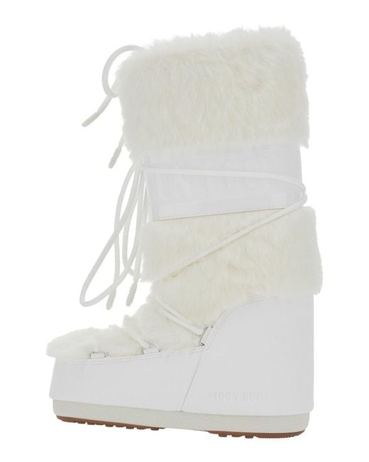 Moon Boot White Icon Faux Fur Boots With Synthetic Fur And Rubber Sol