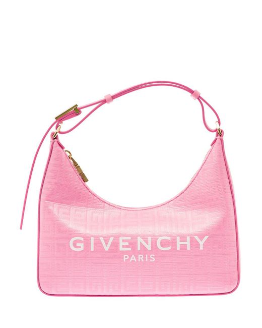 Givenchy Pink Small Cut Out Moon Hobo Bag In Leather And Canvas Woman