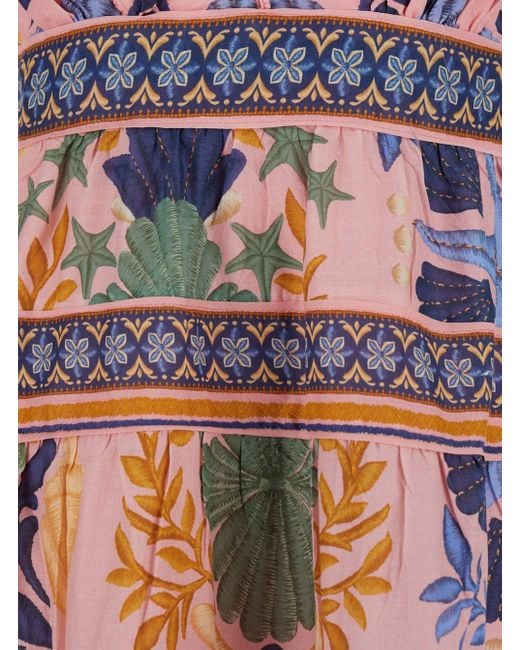 Farm Rio White Seashell Tapestry Floral-Print Cotton Midi Dress