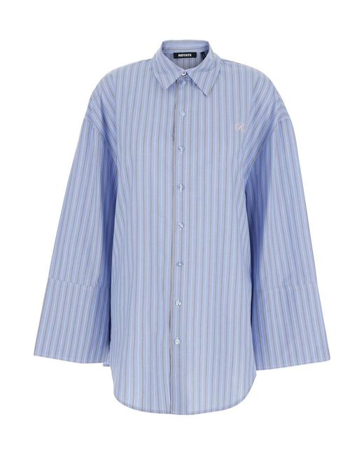 ROTATE BIRGER CHRISTENSEN Blue Light Oversized Shirt With All-Over Stripe Motif And Embroidered Logo On The Front