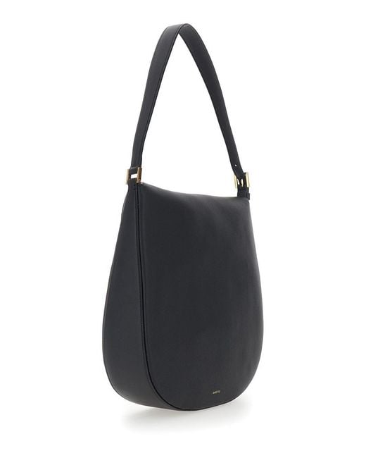 SAVETTE Black Shoulder Bag 'Tondo' With Adjustable Strap And Logo Plate On T
