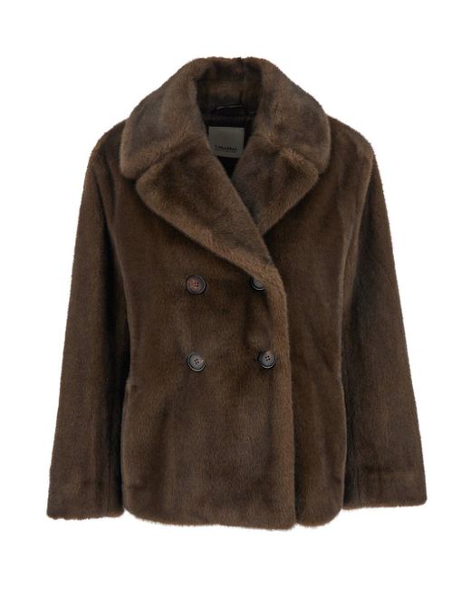 Max Mara Brown 'Laura' Double-Breasted Jacket With Wide Notched Reve