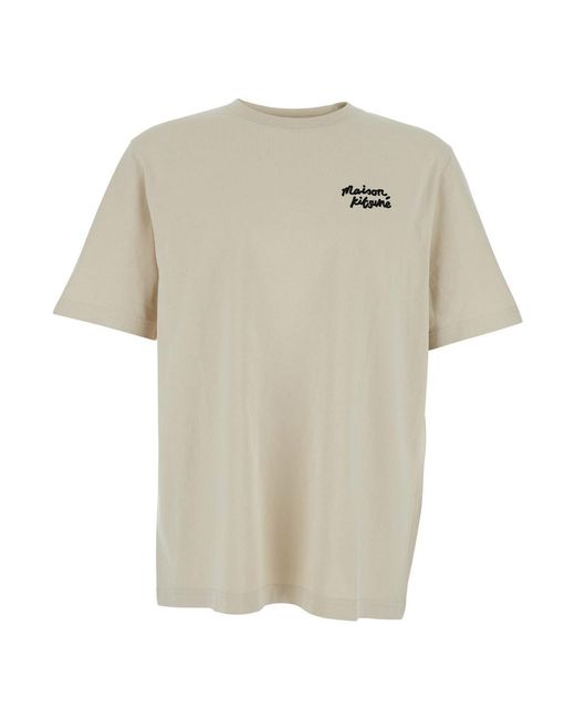 Maison Kitsuné White T-Shirt With Logo On The Front for men