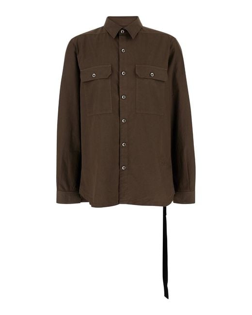 Rick Owens Brown Shirt With Oversize Band And Buttons for men