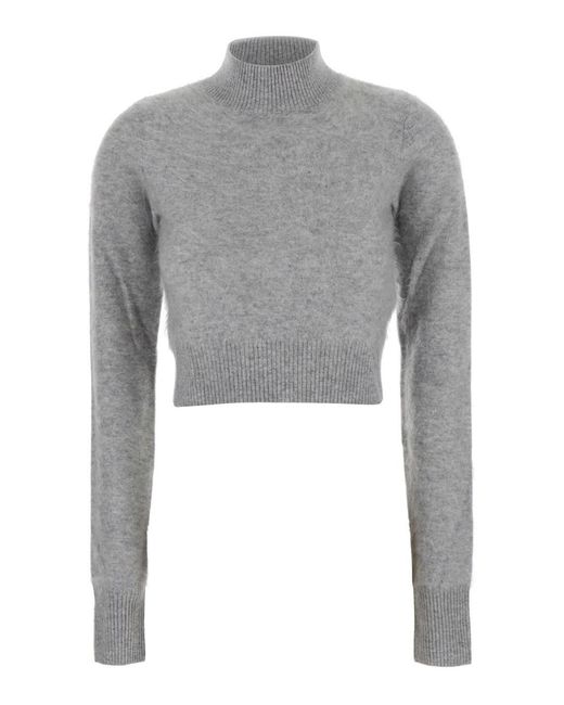 Sportmax Gray Gubbio Cropped Cashmere Sweater Tops