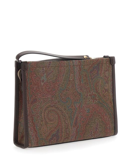 Etro Brown 'Arnica' Clutch With Embroidered Logo On The Front And All-Over Motif