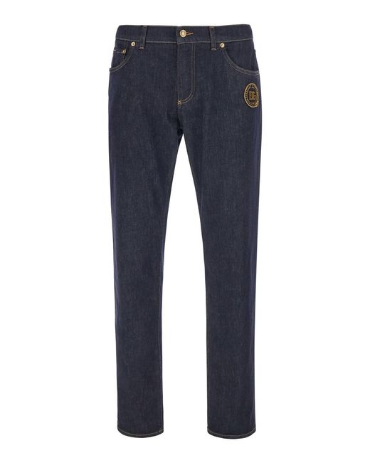 Dolce & Gabbana Blue Dolce & Gabbana Slim Jeans With Embroidered Logo On The Front for men