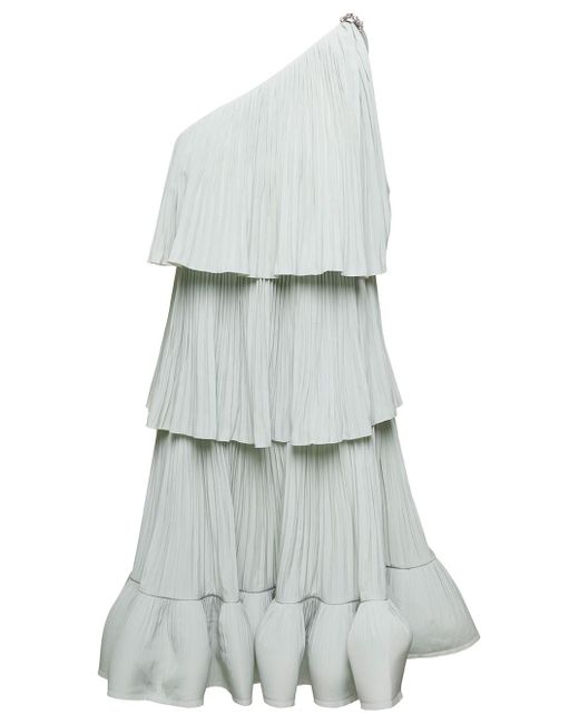 Lanvin White Pleated Flounced Dress