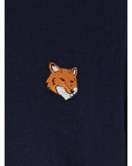 Maison Kitsuné Blue Crew Neck Sweater With Fox Patch for men