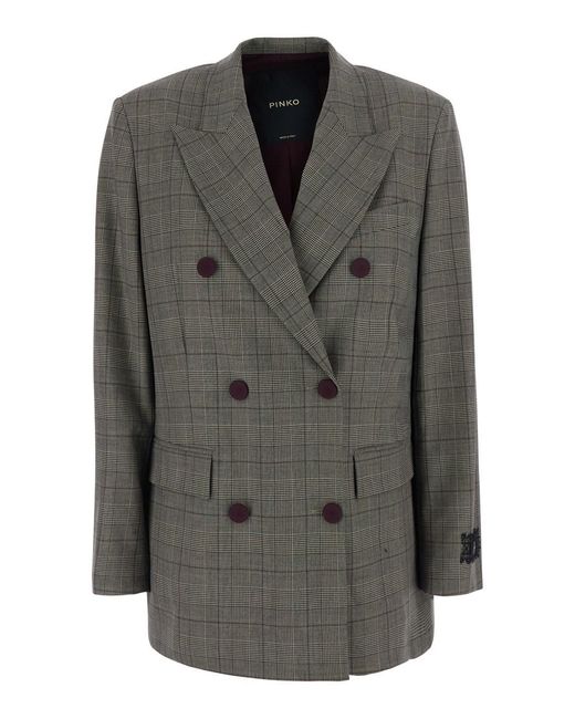 Pinko Black Jacket With Peak Revers And All-Over Stripes Motif