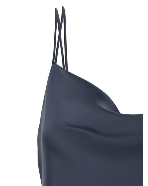 Le Plain Blue Long Dress With Thin Straps And Back Pendants