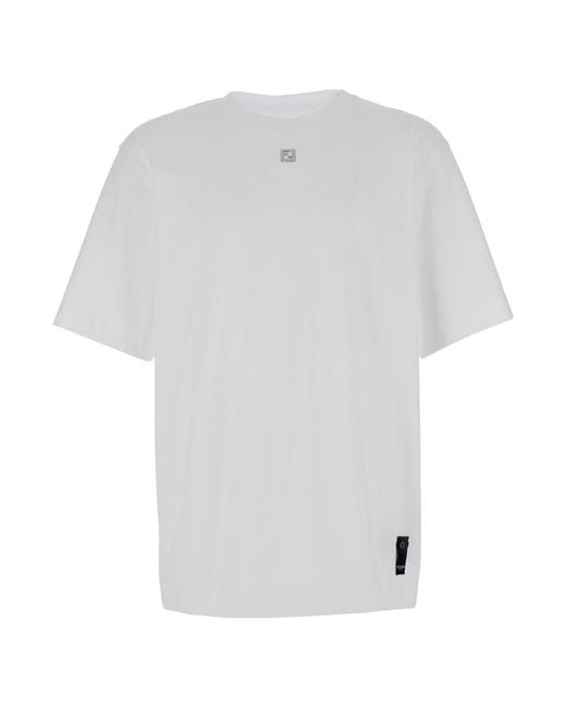 Fendi White Crewneck T-Shirt With Ff Plaque On The Front for men