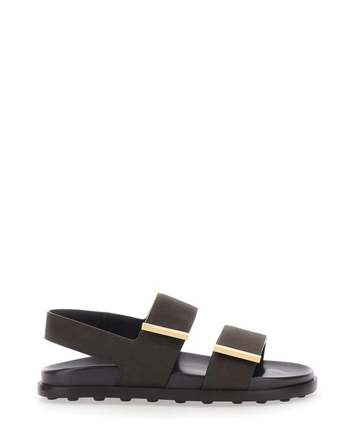 Tod's White Sandals With Banded Design And Metallic Details Logo