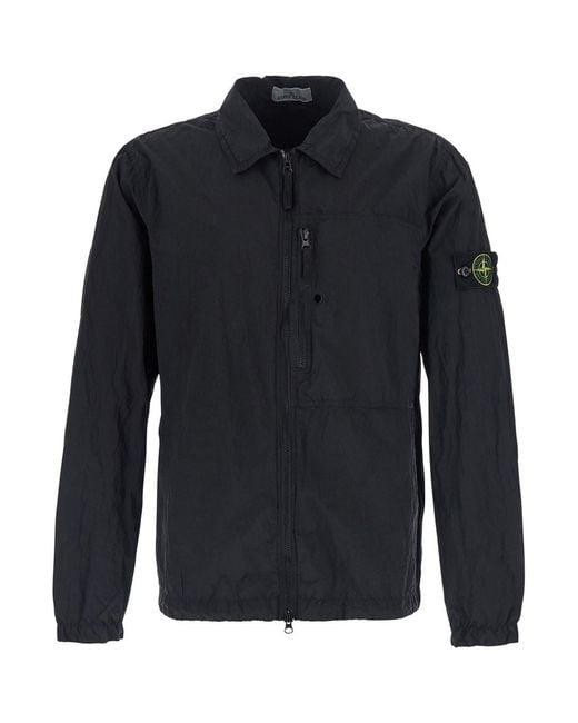 Stone Island Blue Metal Nylon Shirt With Collar And Long Sleeves, Tech Fabr for men