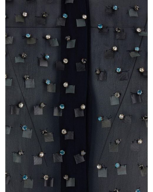 Dries Van Noten Black Shirt With Pointed Collar And All-Over Crystal Application
