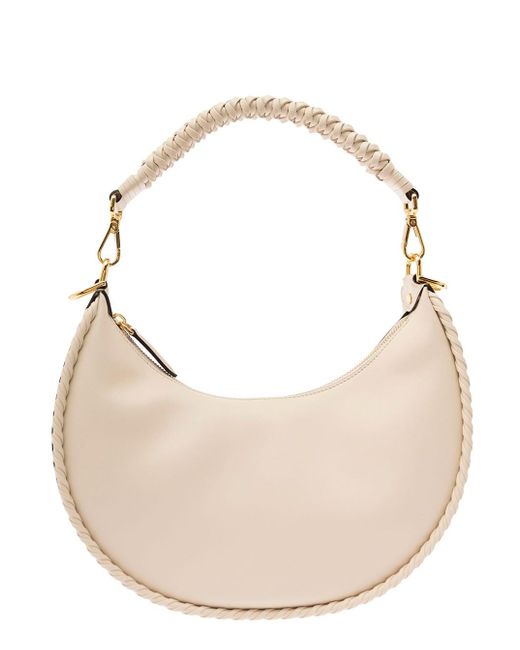 Fendi Natural 'Graphy Small' Light Hobo Bag With Tonal Lettering In