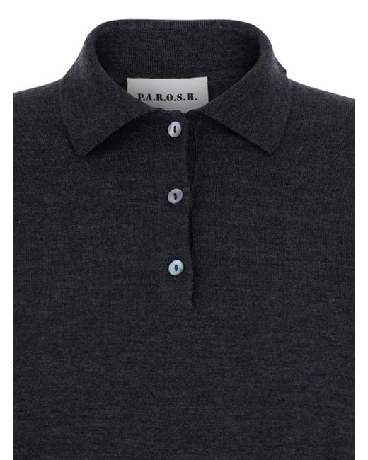 P.A.R.O.S.H. Black Polo Shirt With Classic Collar And Long Sleeves