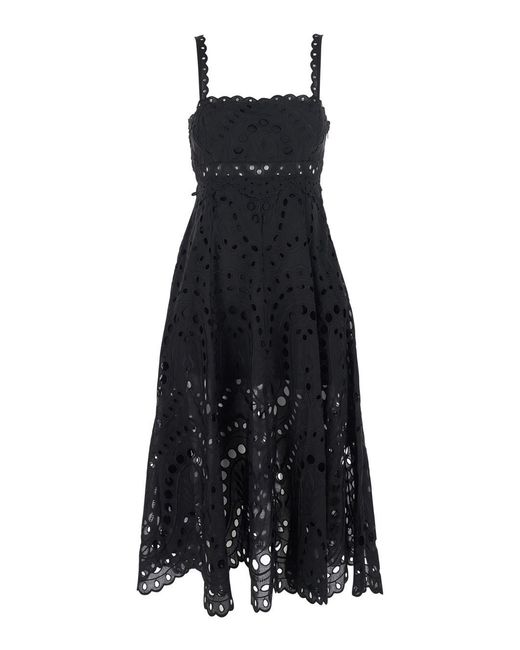 Charo Ruiz Black 'Glimmer' Maxi Dress With Thin Shoulder Strap And Scalloped Hem