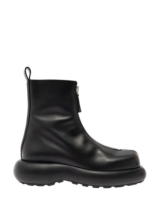 Strong Form Semi-Shiny Calf Leather Trunk Ankle Boot di Jil Sander in Black