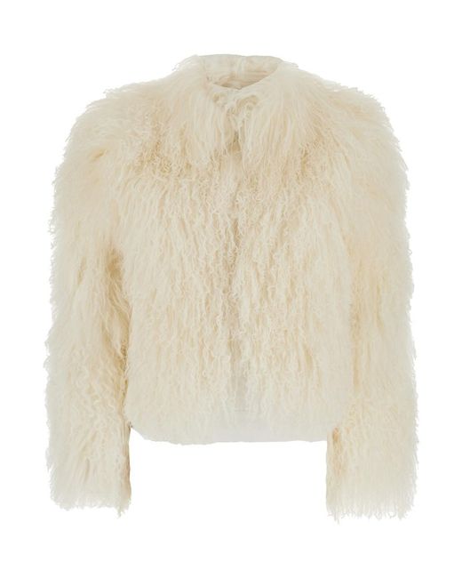 Le Plain Natural Short Fur Jacket With Hidden Closure On The Front