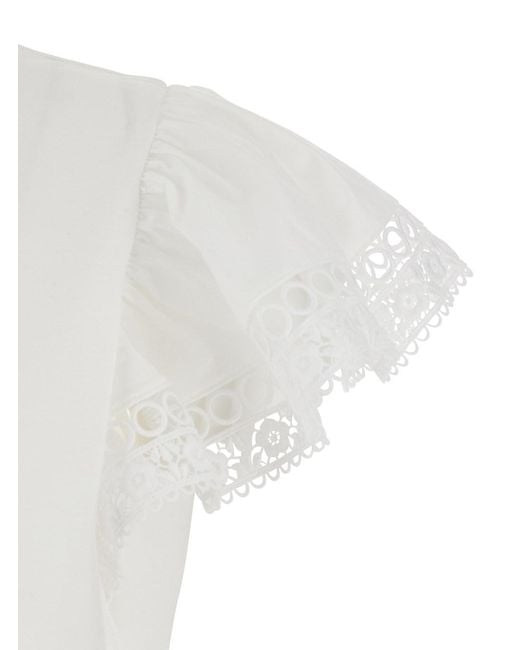 Twinset White T-Shirt With Embroidery Details And Round Neck