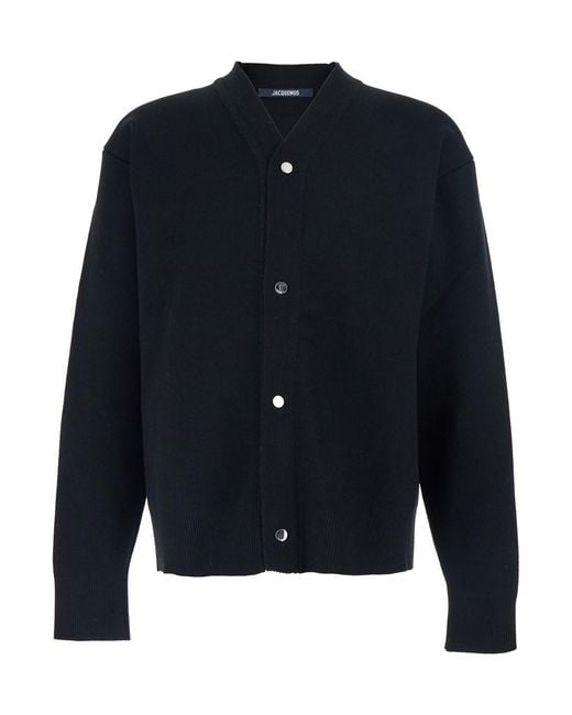 Jacquemus Blue V-Neck Cardigan With J Logo On The Back for men