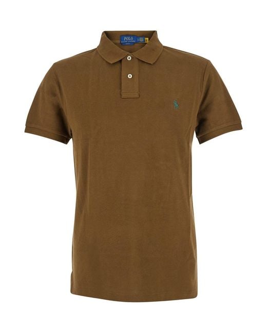 Polo Ralph Lauren Green Slim Fit Polo With Classic Collar And Pony Embroidery On The Front Cotton Tshirts Shirts for men