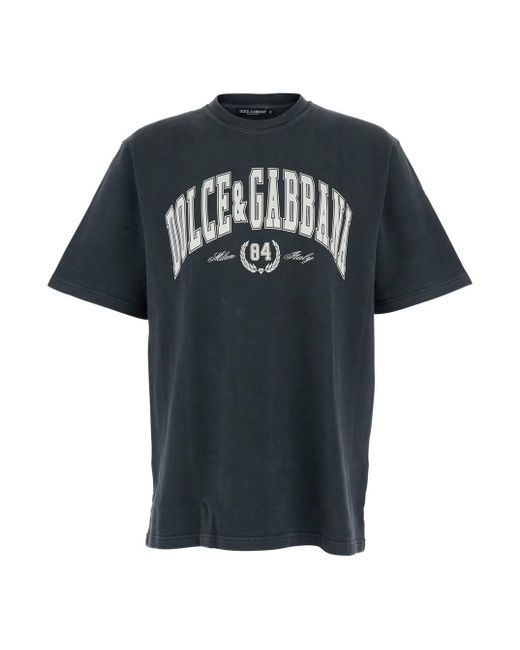 Dolce & Gabbana Black Dark Crewneck T-Shirt With Logo Lettering Print O for men