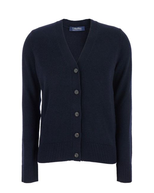 Cardigan 'Apollo' Con Scollo A V E Patch Logo Sui Gomiti In di Max Mara in Blue