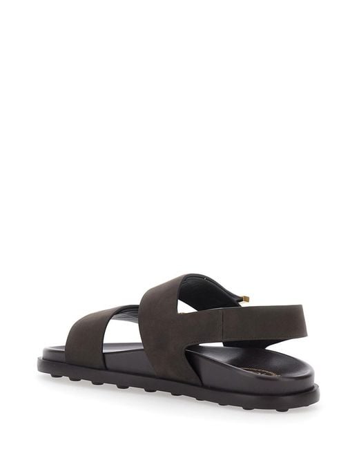 Tod's White Sandals With Banded Design And Metallic Details Logo