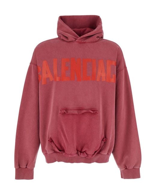 Balenciaga Red Hoodie With Logo Lettering On The Front And Logo Print On The Back for men
